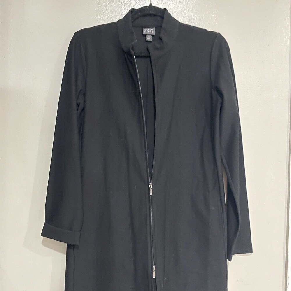 Eileen Fisher Jacket Small Solid Black Long Sleeve Full Zip Long